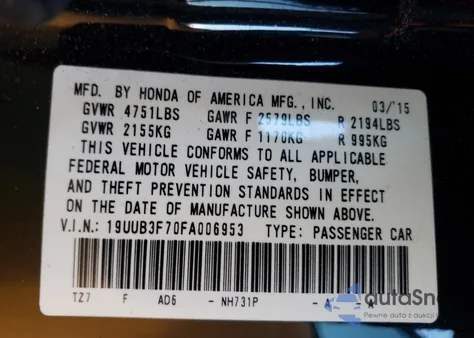 2015 Acura Tlx Advance from USA, damaged, VIN 19UUB3F70FA006953